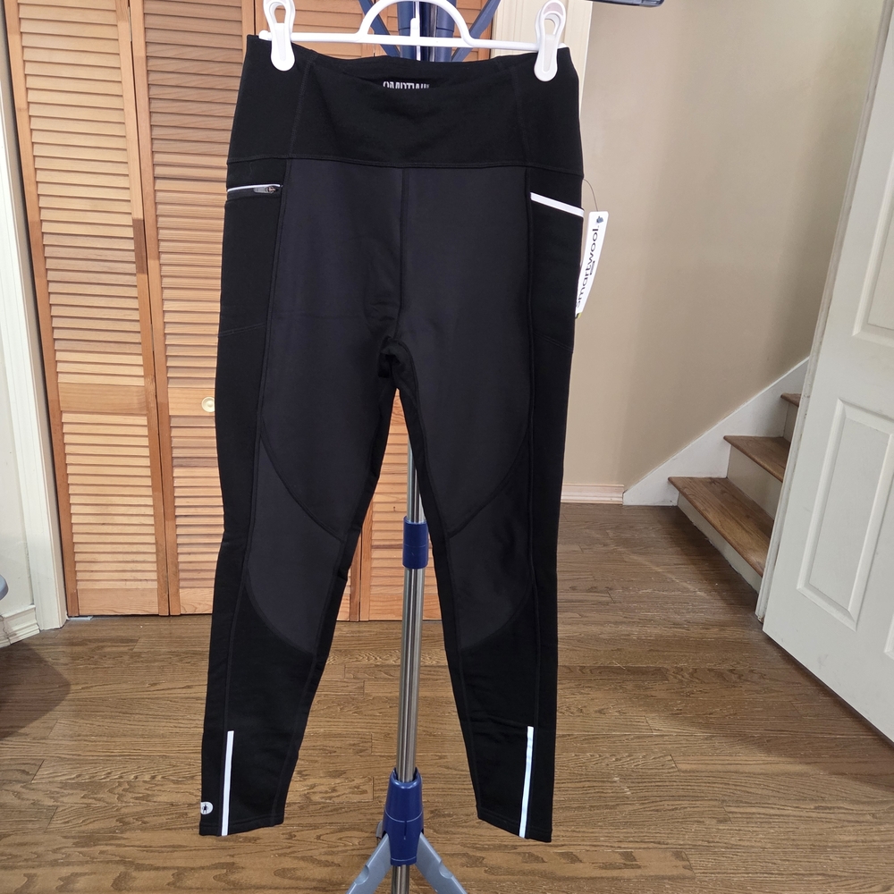 Smartwool Active Wind Leggings, Black With White Details